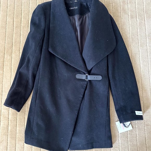 Calvin Klein Womens Wool Shawl Collar Coat Winter Jacket 10 L Cashmere - Picture 1 of 7